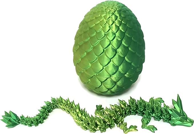 3D Printed Dragon in Egg, Dragon Eggs with Dragon Inside for Boys Kids Home Decor,Executive Articulated Crystal Dragon Fidget Desk Toys (Green)