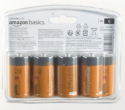 Amazon Basics 4-Pack C Cell Alkaline All-Purpose Batteries, 1.5 Volt, 5-Year Shelf Life