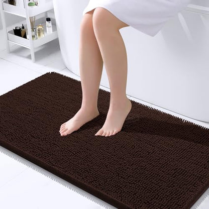 OLANLY Bathroom Rugs 24x16, Extra Soft Absorbent Chenille Bath Rugs, Non-Slip, Dry Quickly, Machine Washable, Bath Mats for Bathroom Floor, Tub and Shower, Beige