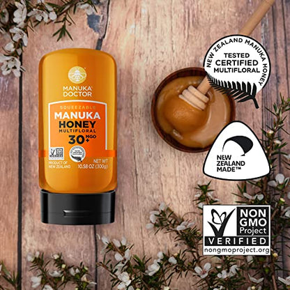 MANUKA DOCTOR - Raw Manuka Honey MGO 30+ SQUEEZY, 100% Pure New Zealand Honey. Certified. Guaranteed. RAW. Non-GMO (10.58 oz)