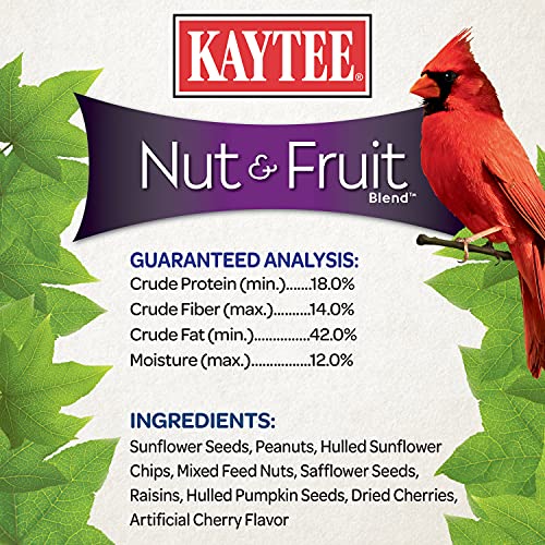 Kaytee Wild Bird Food Nut & Fruit Seed Blend For Cardinals, Chickadees, Nuthatches, Woodpeckers and Other Colorful Songbirds, 5 Pounds