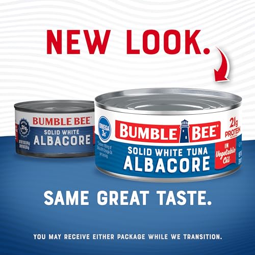 Bumble Bee Solid White Albacore Tuna in Water, 5 oz Can (Pack of 8) - Wild Caught Tuna - 29g Protein per Serving, High in Omega-3s - Non-GMO Project Verified, Gluten Free, Kosher