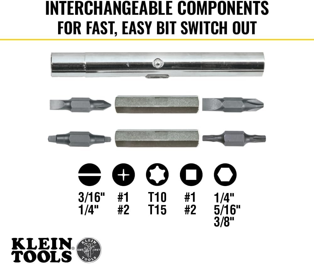 Klein Tools 32500 11-in-1 Screwdriver / Nut Driver Set, 8 Bits (Phillips, Slotted, Torx, Square), 3 Nut Driver Sizes, Cushion Grip Handle