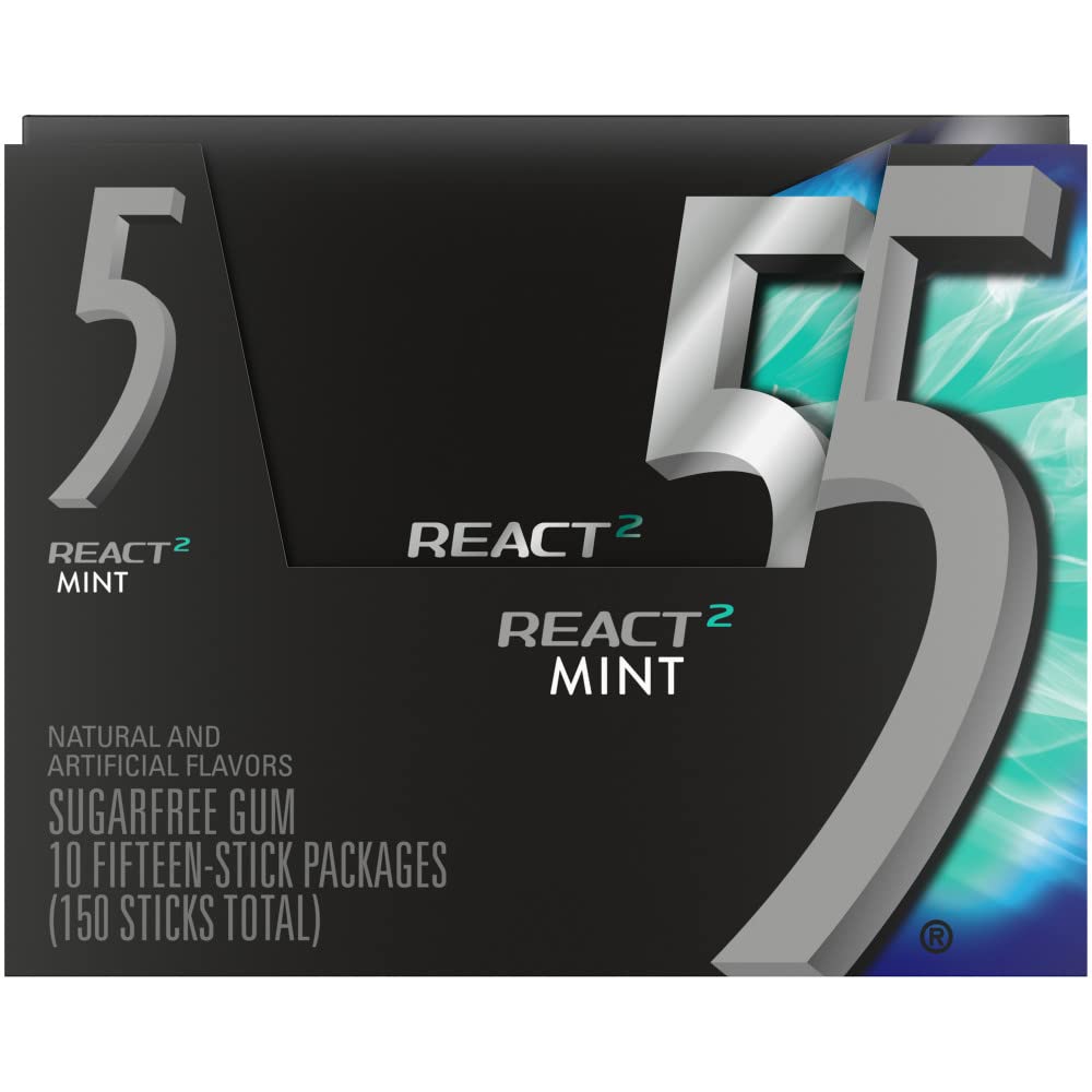 5 GUM Peppermint Cobalt Sugar Free Chewing Gum Bulk, 15 Sticks (Pack of 10)