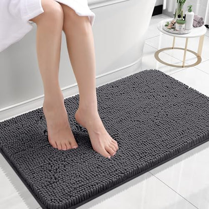 OLANLY Bathroom Rugs 24x16, Extra Soft Absorbent Chenille Bath Rugs, Non-Slip, Dry Quickly, Machine Washable, Bath Mats for Bathroom Floor, Tub and Shower, Beige