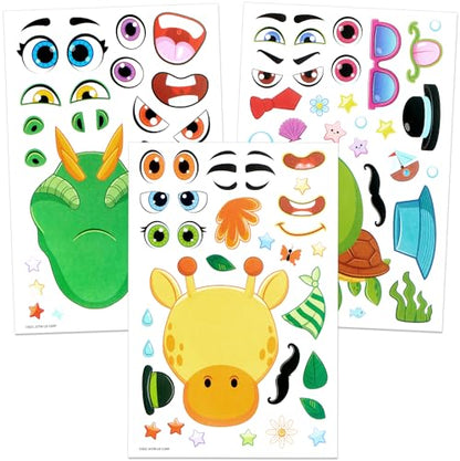 JOYIN 36 PCS 9.8”x6.7" Make a face Stickers for kids, Make Your Own Dinosaur Fantasy Animal Mix and Match Sticker Sheets Kids Crafts Party Favors Goodie Bags Stuffers for Kids