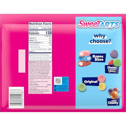 SweeTARTS Ropes, Candy, Twisted Rainbow Punch, Soft and Chewy, Back to School Sweet Treat, 9 oz