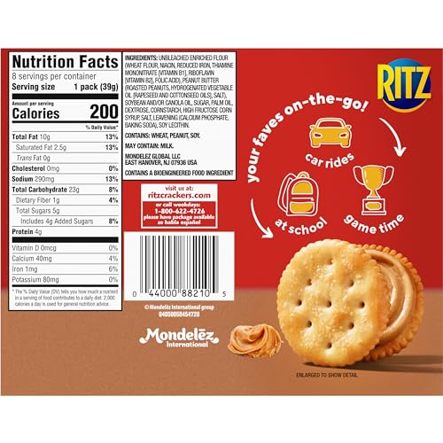 RITZ Peanut Butter Sandwich Crackers, 48 Snack Packs (6 Boxes, 6 Crackers Per Pack)