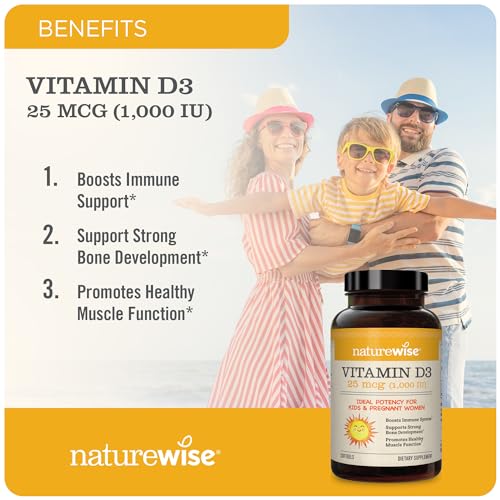 NatureWise Vitamin D3 1000iu (25 mcg) 1 Month Supply for Healthy Muscle Function, Bone Health and Immune Support, Non-GMO, Gluten Free in Cold-Pressed Olive Oil, Packaging May V, 30 Count