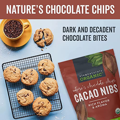 Viva Naturals Organic Cacao Nibs, 1 Lb - Certified Keto and Vegan Superfood, Perfect for Gluten Free Baking, Cacao Nib Smoothies and Healthy Snacks, Premium Criollo Beans, Non-GMO