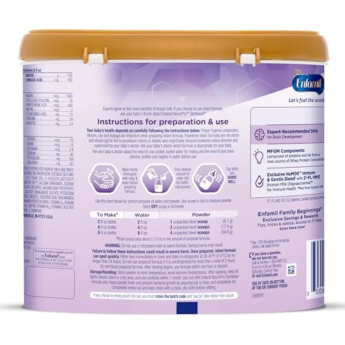 Enfamil NeuroPro Gentlease Baby Formula, Brain Building DHA, HuMO6 Immune Blend, Designed to Reduce Fussiness, Crying, Gas & Spit-up in 24 Hrs, has Prebiotics to Promote Softer Stools, Reusable Tub, 19.5 Oz