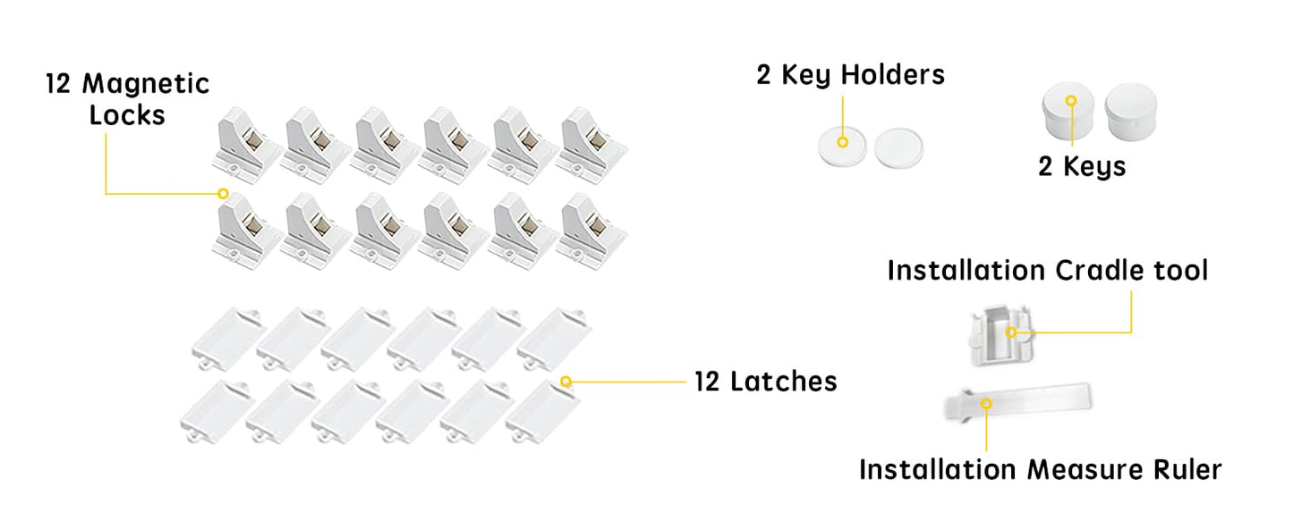 Vmaisi Adhesive Magnetic Cabinet Locks (12 Locks and 2 Keys)