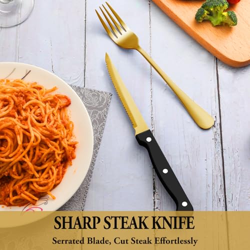 24 Pcs Silverware Set with Steak Knives Service for 4,Stainless Steel Flatware Set,Mirror Polished Cutlery Utensil Set,Home Kitchen Eating Tableware Set,Include Fork Knife Spoon Set,Dishwasher Safe