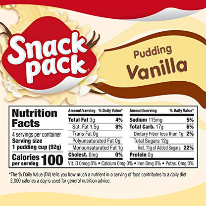 Snack Pack Vanilla Flavored Pudding, 4 Count Pudding Cups