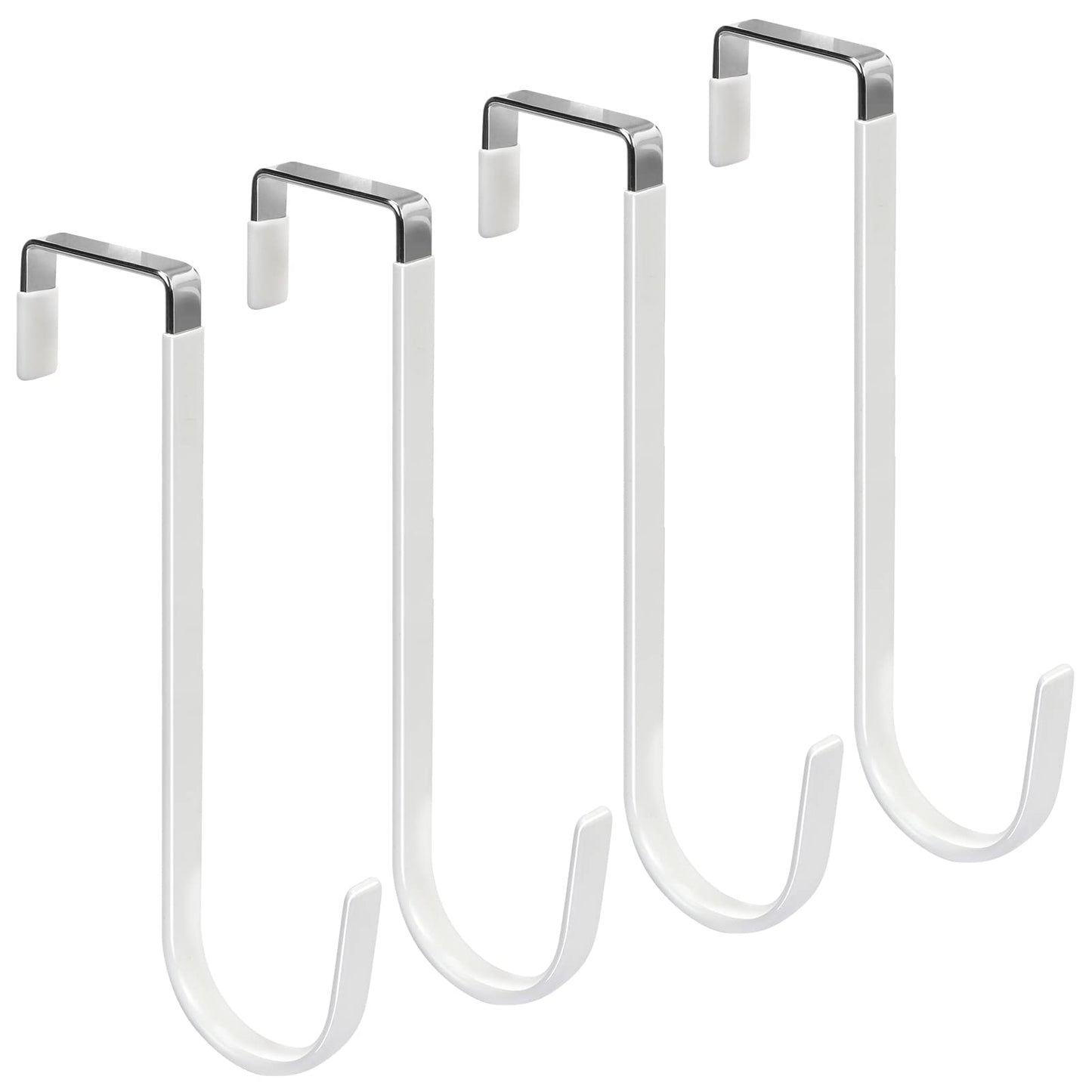 FYY Over the Door Hooks, 4 Pack Hangers Hooks with Rubber Prevent Scratches Heavy Duty Organizer for Living Room, Bathroom, Bedroom, Kitchen Hanging Clothes, Towels, Hats, Coats, Bags White