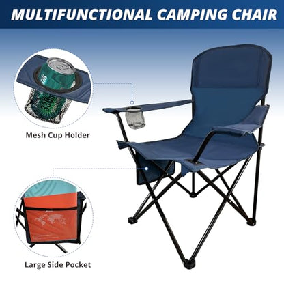 Beach Camp Cup Holder, Storage Pocket, Waterproof Bag Outdoor Arm Chair, Supports 225LBS, Cyan