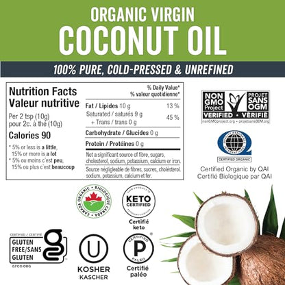 Viva Naturals Organic Coconut Oil - Unrefined, Cold-Pressed Extra Virgin Coconut Oil, USDA Organic and Non-GMO Cooking Oil, Great as Hair Oil and Skin Oil, 16 fl oz