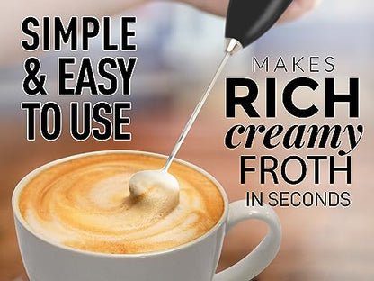 Zulay Powerful Milk Frother (4 Duracell Batteries Included) - Handheld Milk Frother Wand Drink Mixer for Coffee - Powerful Milk Foamer for Cappuccino, Frappe, Matcha & Coffee Creamer - Black