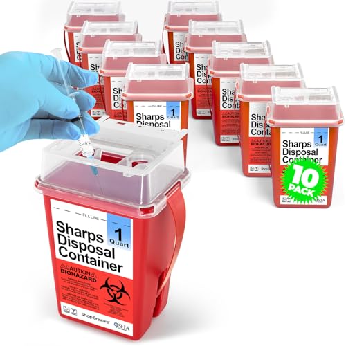 Sharps Container, Sharps Containers for Home Use, Needle Disposal Containers, Sharps Disposal Container, Biohazard Containers, Small Sharps Container - 1 Quart