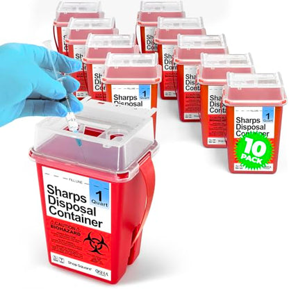 Sharps Container, Sharps Containers for Home Use, Needle Disposal Containers, Sharps Disposal Container, Biohazard Containers, Small Sharps Container - 1 Quart