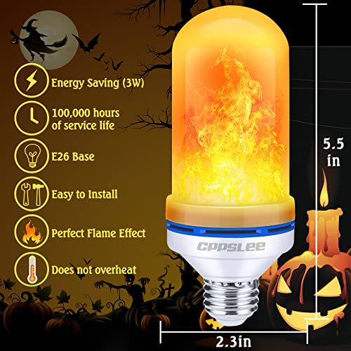 CPPSLEE LED Flame Light Bulbs, 4 Modes Flickering Light Bulbs, E26 Base Fire Flame Bulb, Halloween, Christmas Party Porch Outdoor and Indoor Home Decorations(Yellow, 2 Pack)