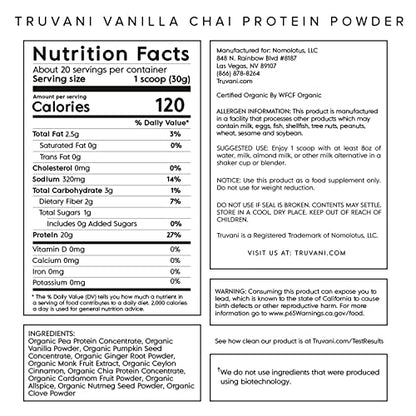 Truvani Vegan Pea Protein Powder | Banana Cinnamon | 20g Organic Plant Based Protein | 1 Serving | Keto | Gluten & Dairy Free | Low Carb | No Added Sugar