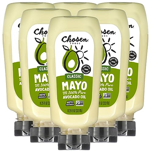 Chosen Foods 100% Avocado Oil-Based Classic Mayonnaise, Gluten & Dairy Free, Low-Carb, Keto & Paleo Diet Friendly, Mayo for Sandwiches, Dressings and Sauces, Made with Cage Free Eggs (32 Fl Oz)