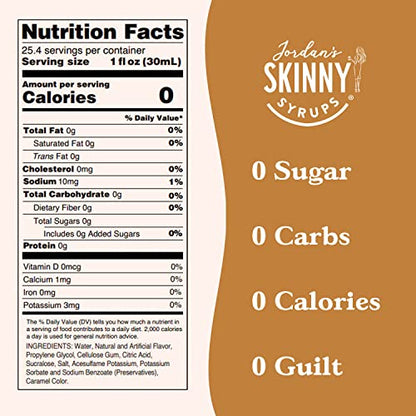 Jordan's Skinny Syrups Sugar Free Coffee Syrup, Vanilla Flavor Drink Mix, Zero Calorie Flavoring for Chai Latte, Protein Shake, Food and More, Gluten Free, Keto Friendly, 25.4 Fl Oz, 2 Pack