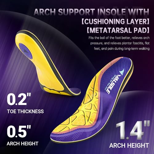 VALSOLE Heavy Duty 220+lbs Orthotic Inserts for Plantar Fasciitis - Absorb Shock, Support High Arches and Flat Feet