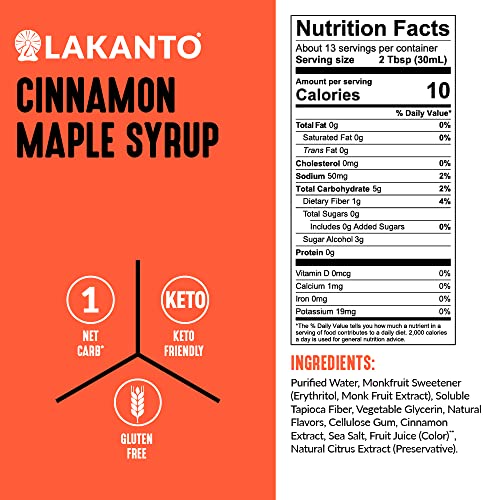 Lakanto Sugar Free Maple Syrup - Monk Fruit Sweetener, Keto Diet Friendly, Vegan, 1g Net Carbs, Pancakes, Waffles, Oatmeal, Coffee, Tea, Granola, Frosting, Marinade, Dressing (13 Fl Oz - Pack of 1)