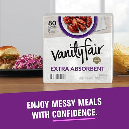 Vanity Fair Extra Absorbent Premium Paper Napkins, 80 Count, Disposable Napkins Made Soft And Strong For Messy Meals And Everyday Use