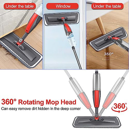 Spray Mop for Floor Cleaning with 3pcs Washable Pads - Wet Dry Microfiber Mop with 800 ml Refillable Bottle for Kitchen Wood Floor Hardwood Laminate Ceramic Tiles Floor Dust Cleaning