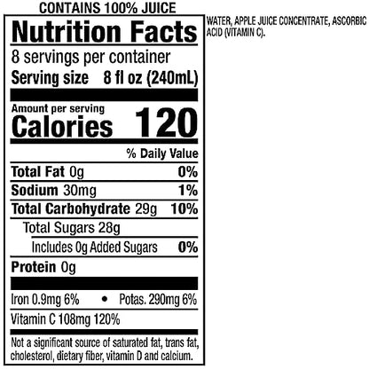 Mott's 100% Original Apple Juice, 8 Fl Oz Bottles, 24 Count (4 Packs Of 6), 2 Servings Of Fruit, 100% Fruit Juice, Gluten-free, Caffeine-free, Kosher, Contains No Artificial Colors Or Sweeteners