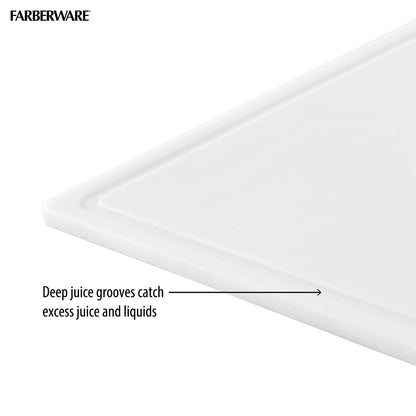 Farberware Large Cutting Board, Dishwasher- Safe Plastic Chopping Board for Kitchen with Easy Grip Handle, 11-inch by 14-inch, White