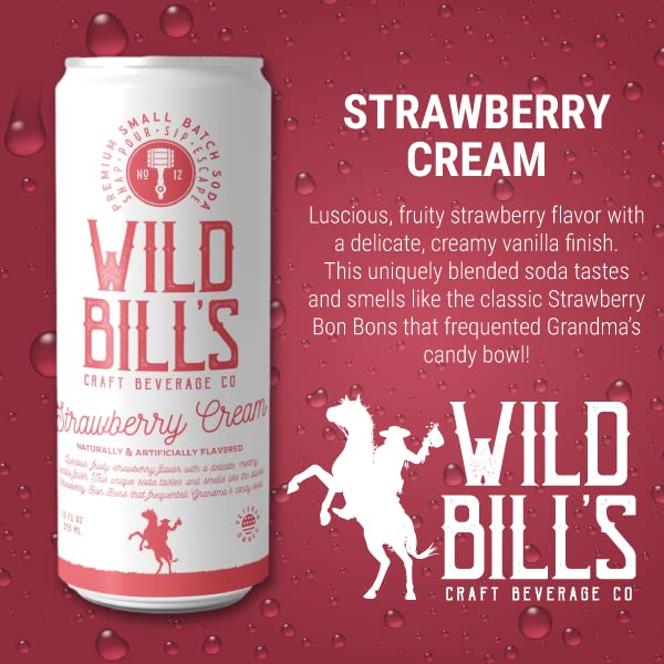 Wild Bill's Craft Soda Soft Drinks Fruity Variety Pack, Strawberry, Grape, Rocket Pop, Black Cherry, Orange Cream, Pure Cane Sugar, Caffeine Free, NO High Fructose Corn Syrup, Gluten Free 12 Pack