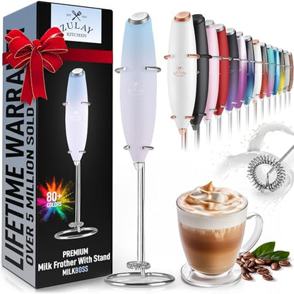 Zulay Powerful Milk Frother (4 Duracell Batteries Included) - Handheld Milk Frother Wand Drink Mixer for Coffee - Powerful Milk Foamer for Cappuccino, Frappe, Matcha & Coffee Creamer - Black