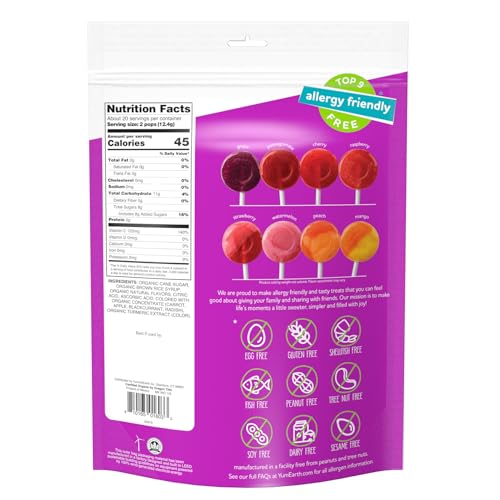 YumEarth Organic Pops Variety Pack, 14 Fruit Flavored Favorites Lollipops, Allergy Friendly, Gluten Free, Non-GMO, Vegan, No Artificial Flavors or Dyes