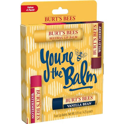 Burt's Bees Lip Balm - Pink Grapefruit, Mango, Coconut & Pear, and Pomegranate Pack, Lip Moisturizer With Beeswax, Tint-Free, Natural Origin Conditioning Lip Treatment, 4 Tubes, 0.15 oz.