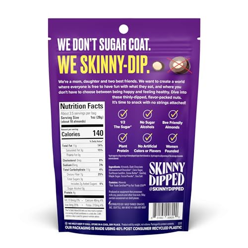 SkinnyDipped Snack Attack Minis Almond Variety Pack, Healthy Snack, Plant Protein, Gluten Free, 0.46 oz Mini Bags, Pack of 25