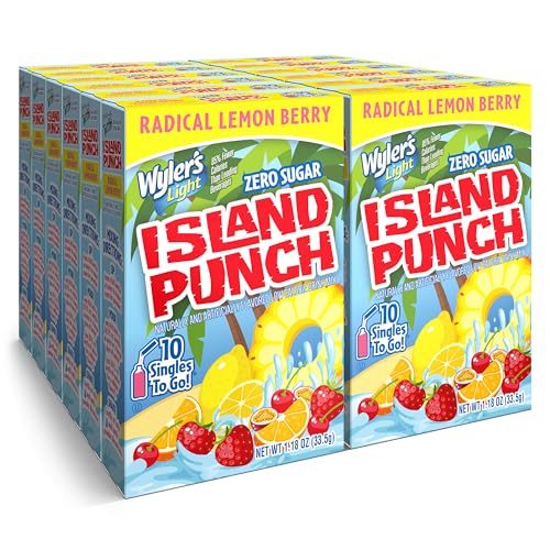 Wyler's Light Island Punch Singles to Go, Variety Pack, Fruity Red Punch, Purple Berry Wave, Berry Jammer and Blue Ocean Breeze, 1 Box (40 Single Servings)