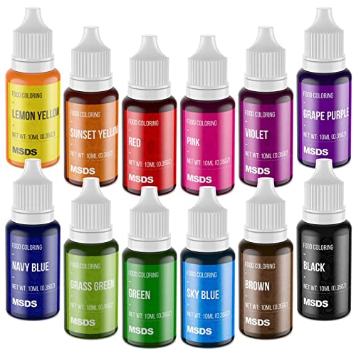 Food Coloring Set - 12 Color Food Grade Vibrant Food Dye Tasteless Liquid Color for Cake Decorating, Baking, Easter Egg, Icing, Fondant, Cooking, Slime Making DIY Supplies Kit - 0.35 Fl. oz