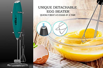 ElitaPro Powerful Milk Frother Wand - 2 in 1 Handheld Coffee Frother and Egg Beater - Mini Foam Maker With Stand - Whisk Drink Mixer & Foamer for Coffee, Latte, Matcha, Hot Chocolate (Exec Black)