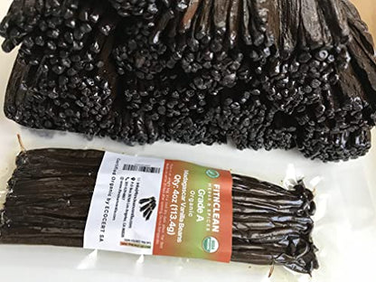 50 Organic Grade A Madagascar Vanilla Beans. Certified USDA Organic for Extract and all things Vanilla by FITNCLEAN VANILLA. ~5" Bulk Fresh Bourbon NON-GMO Pods.