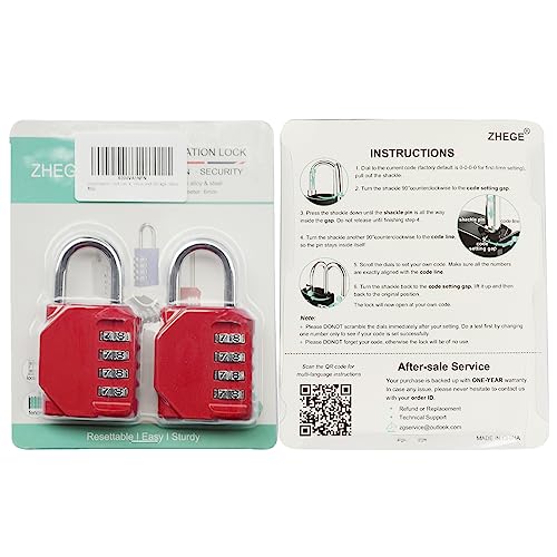 ZHEGE Combination Lock, 4 Digit Combination Padlock Outdoor, School Lock, Gym Lock (Pink)