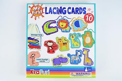 KRAFUN Beginner Preschool Lacing Card Kit for Kids Arts & Crafts, 5 Easy Safari and Animal Lacing Projects, Lacing Cards for Toddlers, Fine Motor Skills Training Toys