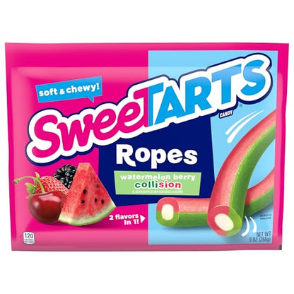 SweeTARTS Ropes, Candy, Twisted Rainbow Punch, Soft and Chewy, Back to School Sweet Treat, 9 oz