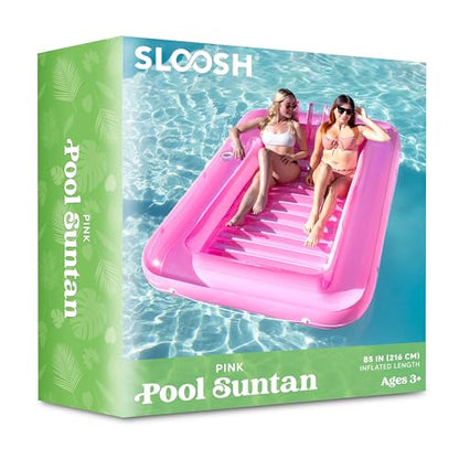 Sloosh Inflatable Tanning Pool Lounge Float, 70" x 46" Suntan Tub Raft Floatie, Tanning Pool with Pillow, Personal Pool Lounger for Adult Summer Water Party, L-Blue