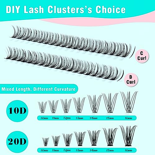 VAVALASH DIY Lash Extension Kit 280 Clusters Individual Lashes Kit 30D 40D 0.07D-10-16mm Lash Clusters, Lash Bond and Seal, Lash Tweezer for DIY Eyelash Extension at Home（Kit-30D+40D-0.07D-10-16MIX）