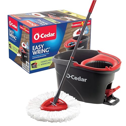 O-Cedar Easywring Microfiber Spin Mop & Bucket Floor Cleaning System with 1 Extra Refill,Red / Gray