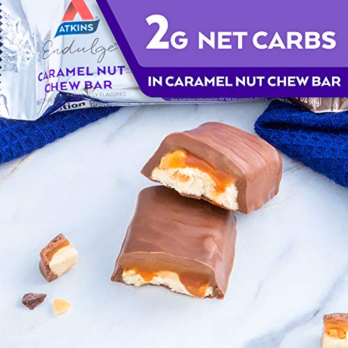 Atkins Endulge Caramel Nut Chew Bar, Dessert Favorite, 1g Sugar, Good Source of Fiber, Low Sugar, 10 Count